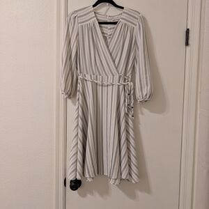 Calvin Klein Gray Striped Long Sleeve Dress